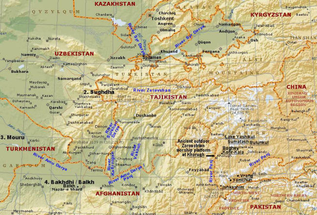 Click to see a larger map of Central Asia with first Vendidad lands